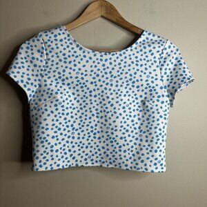 Lilly Pulitzer, New, Thelma White Blue Dot Short Sleeve Cut-Out Top Girl's 16